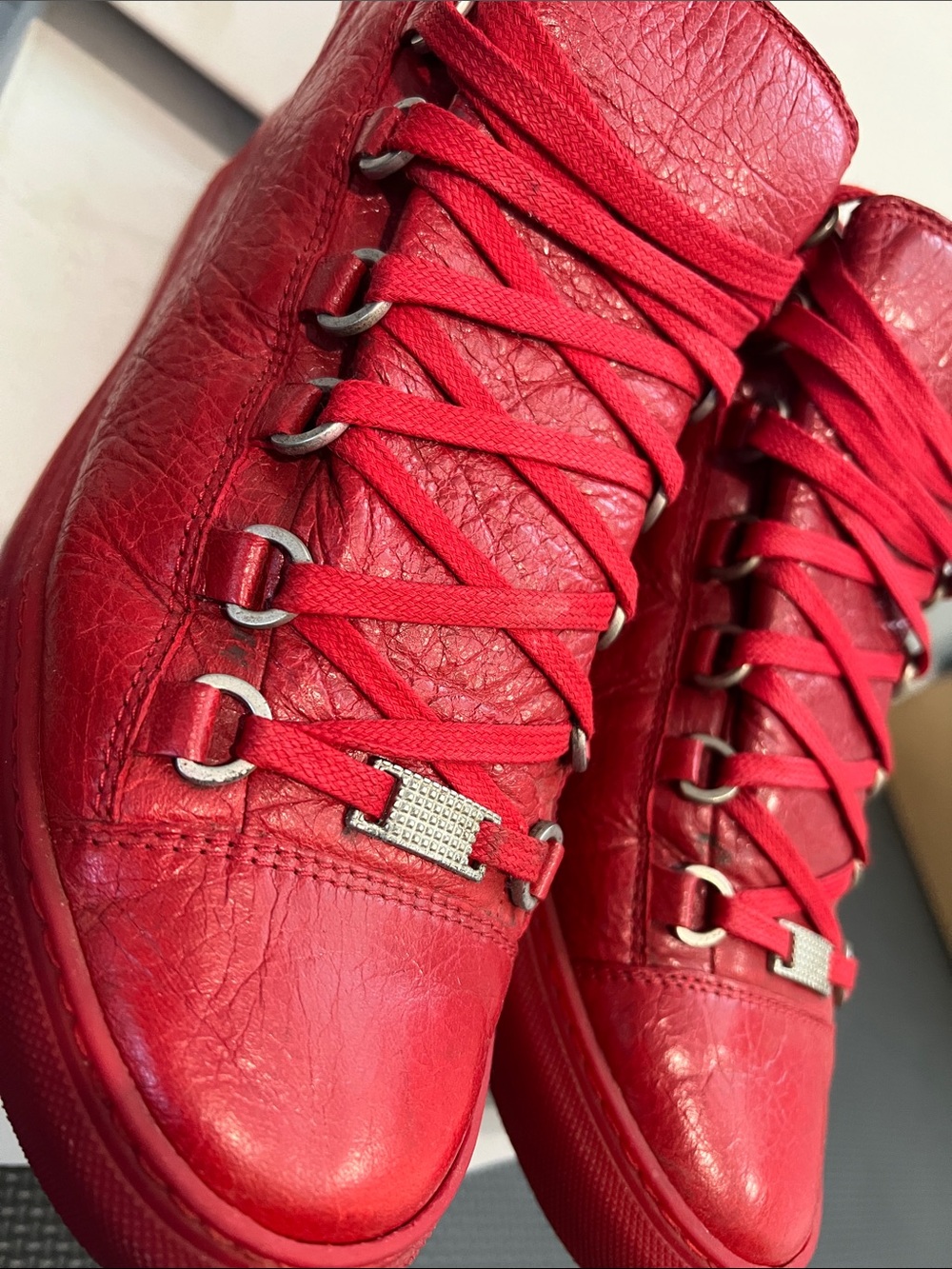 Men’s Balenciaga Red Leather High-Top Sneakers -Size 40 - Picture 2 of 16
